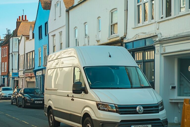 A white van of the man and van in front of a house in Dorset in the concept of 'How to Get a Quote for a Man and Van Service For Your Move to Weymouth'.