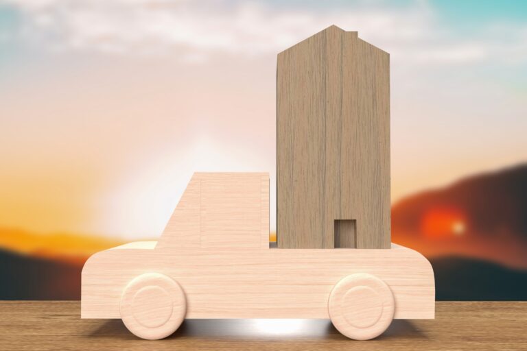 A 3D-vehicle transporting a house in the concept of 'How to Keep Belongings Safe When Transporting Them in a Home Move to Weymouth'.